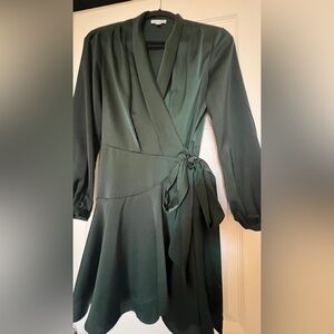 Lucy Paris Deep Green Satin Long Sleeve Dress